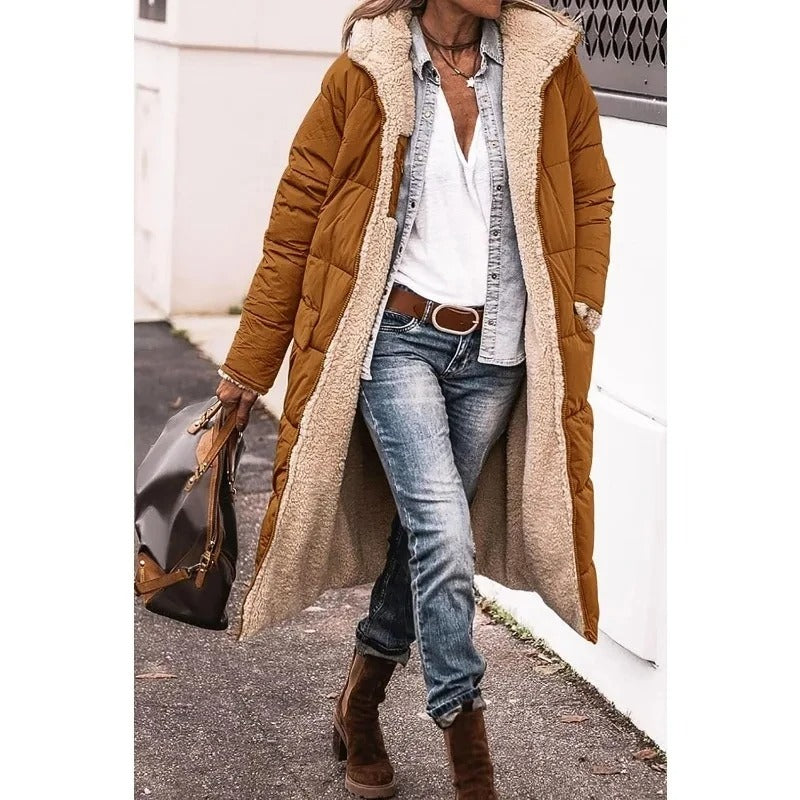 Chloe™ - Comfortable warm fleece long puffer jacket with hood