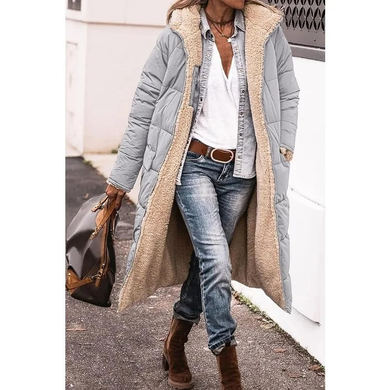 Chloe™ - Comfortable warm fleece long puffer jacket with hood