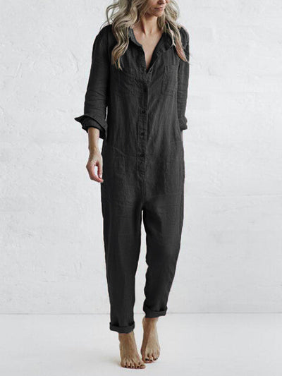 Freya™ - Comfortable Linen Long-Sleeved Jumpsuit