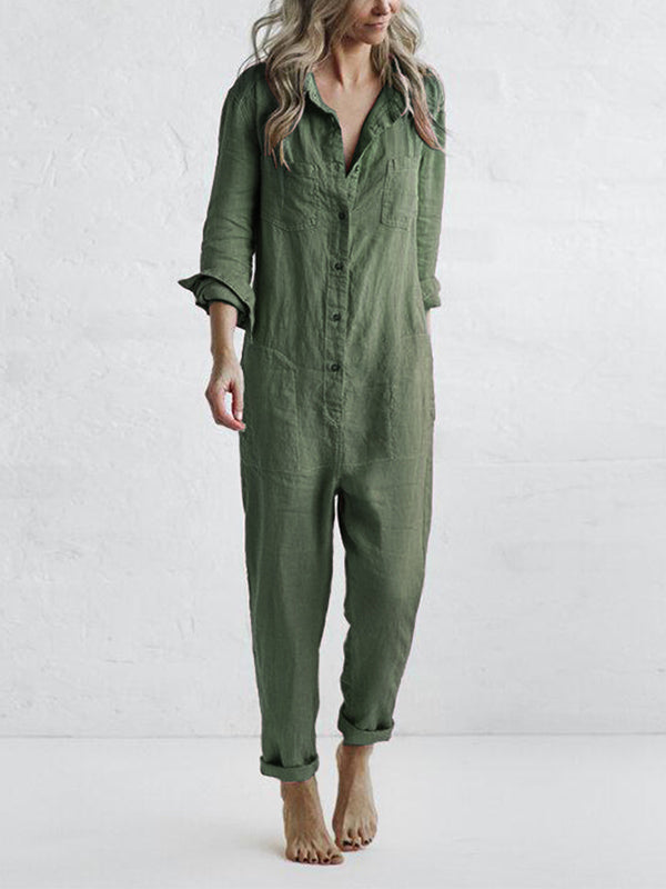 Freya™ - Comfortable Linen Long-Sleeved Jumpsuit