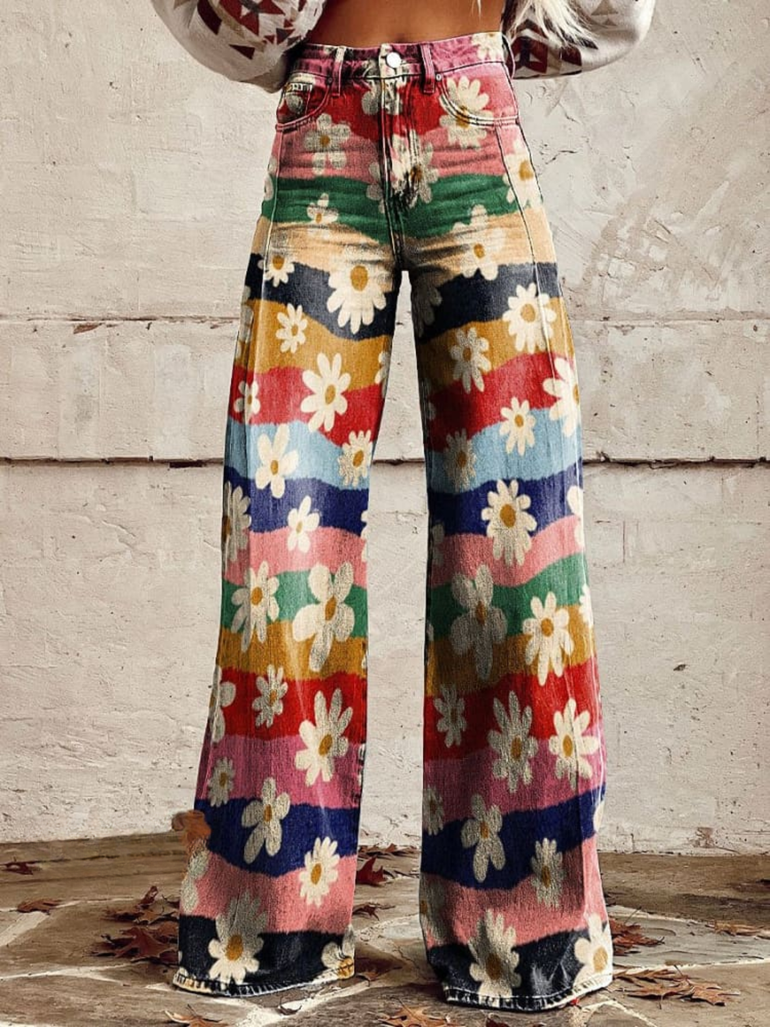 Aria™ - Vintage Colorful Striped Floral Printed Wide Leg Pants