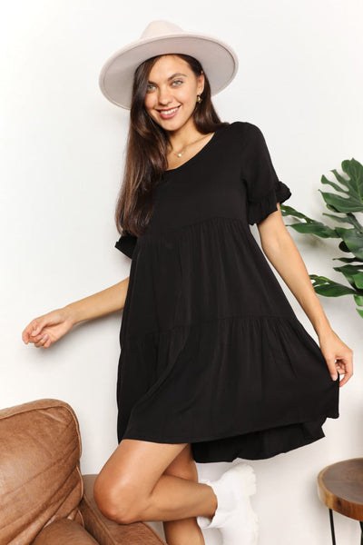 Ava™ - Comfy V-Neck Flounce Sleeve Tiered Dress