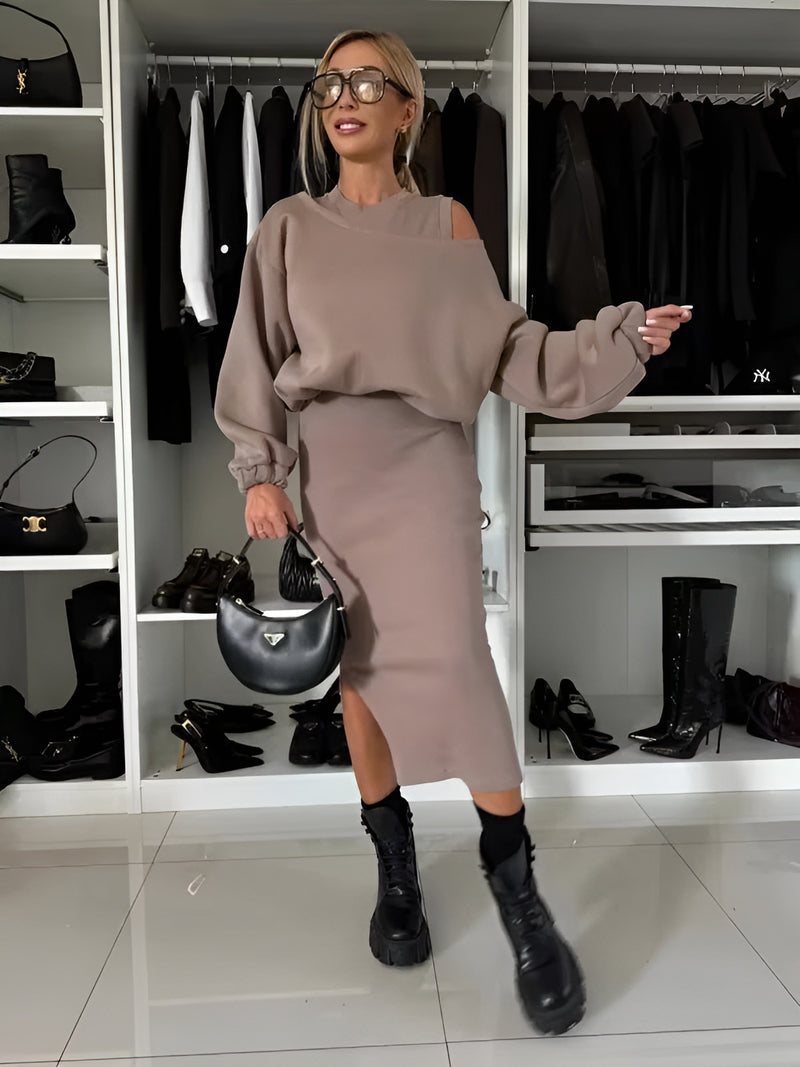 Lina™ - Elegant Two-Piece Set (Dress + Pullover)