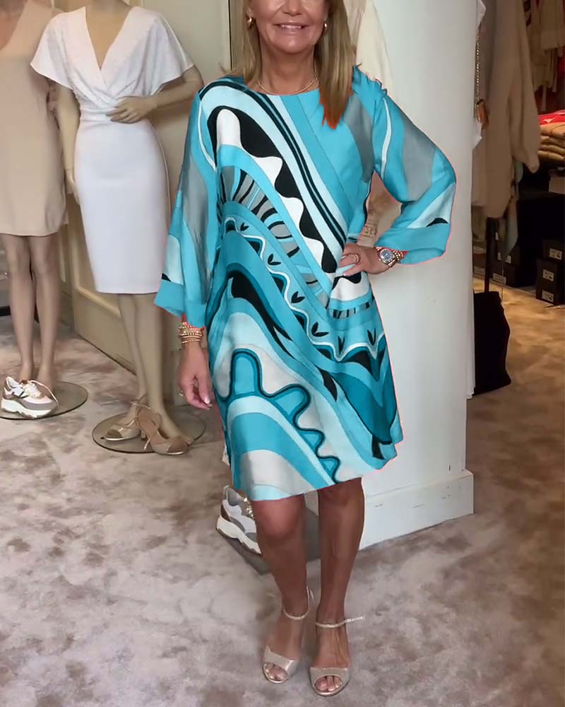 Freya™ - Stylish Printed Midi Dress with Round Neck
