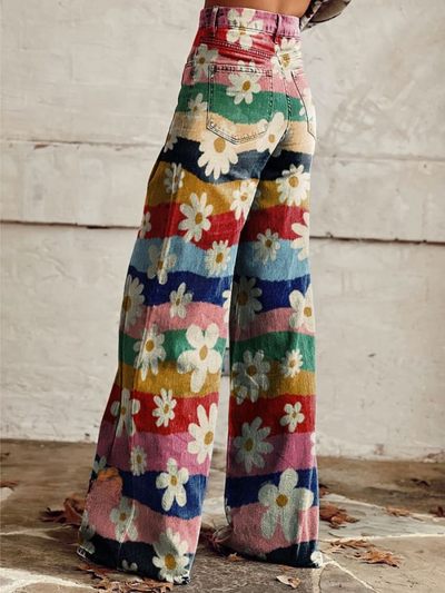 Aria™ - Vintage Colorful Striped Floral Printed Wide Leg Pants