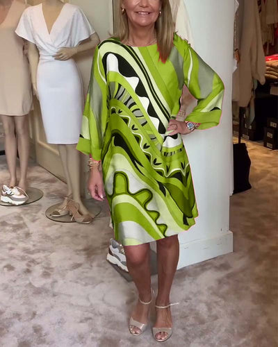 Freya™ - Stylish Printed Midi Dress with Round Neck