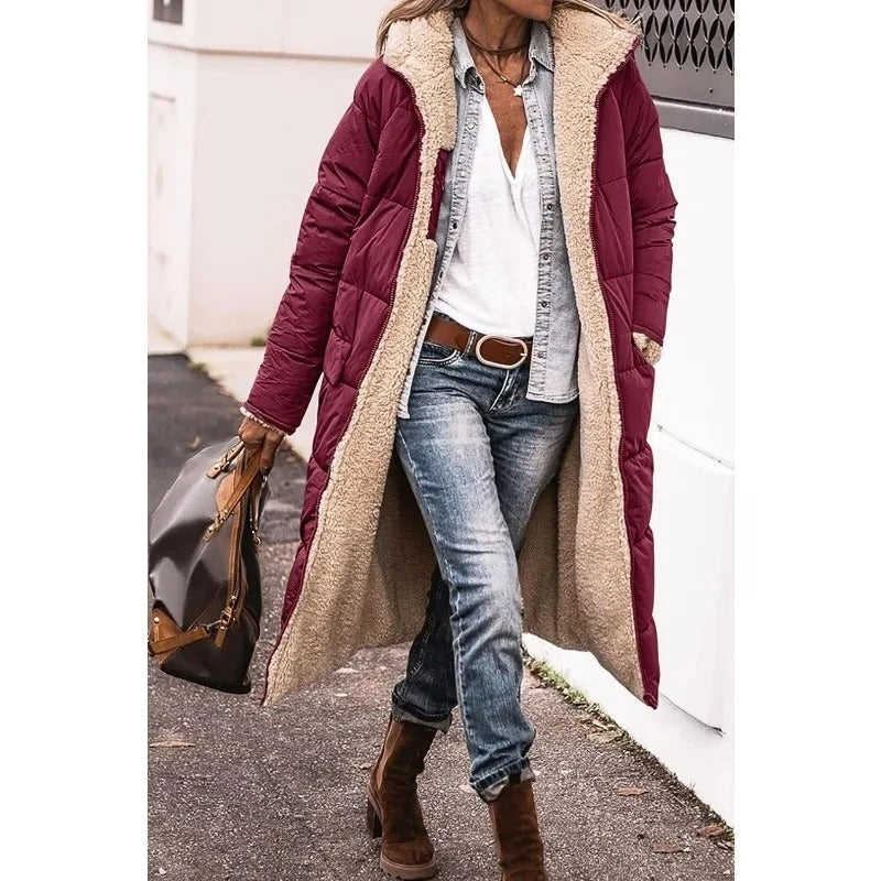 Chloe™ - Comfortable warm fleece long puffer jacket with hood