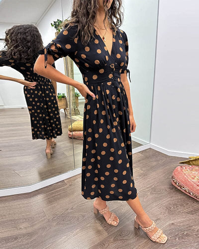 Layla™ - Polka Dot Dress With Deep V-neck