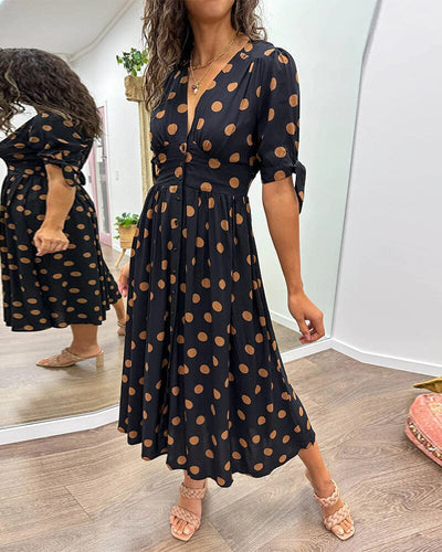 Layla™ - Polka Dot Dress With Deep V-neck