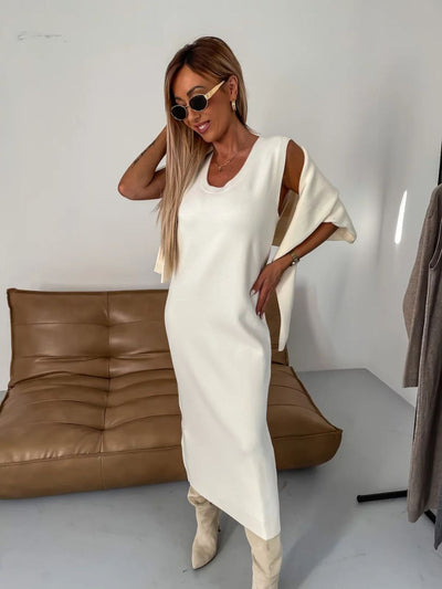 Ava - Midi Linen Dress and Turtle Neck Sweater Set