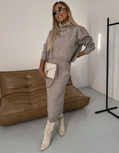 Ava - Midi Linen Dress and Turtle Neck Sweater Set