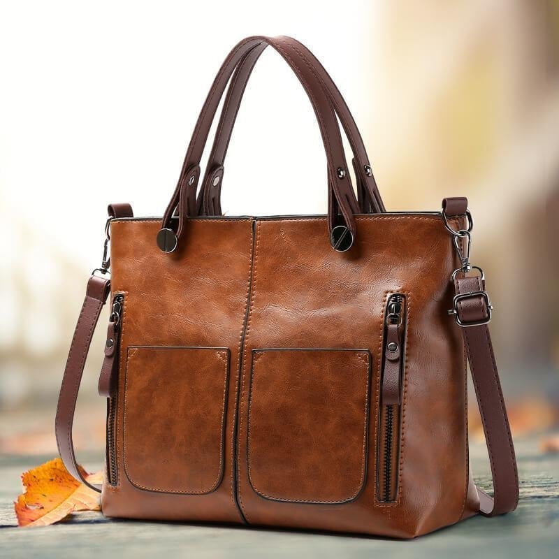 Audrey™ - Vintage Leather Shoulder Bag With Handmade Details