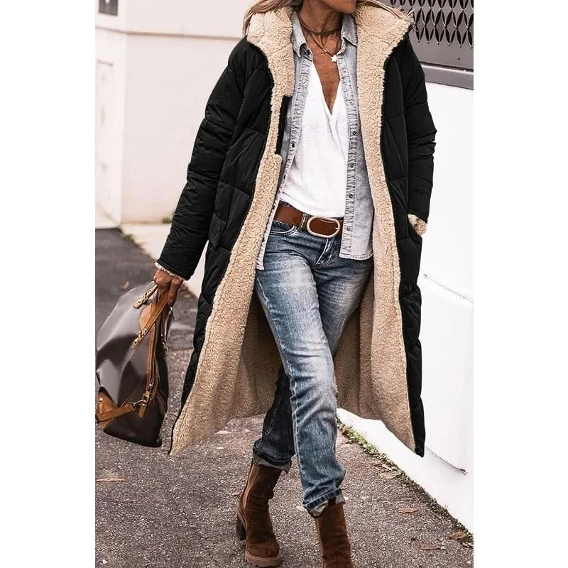 Chloe™ - Comfortable warm fleece long puffer jacket with hood