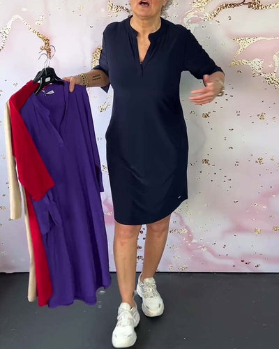 Olive™ - Comfortable Casual Dress with Solid V-neck