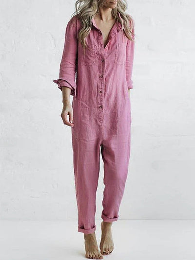 Freya™ - Comfortable Linen Long-Sleeved Jumpsuit