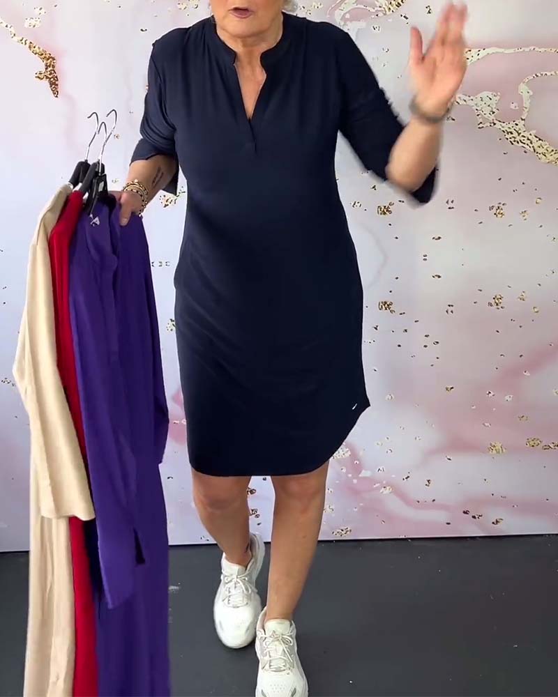 Olive™ - Comfortable Casual Dress with Solid V-neck