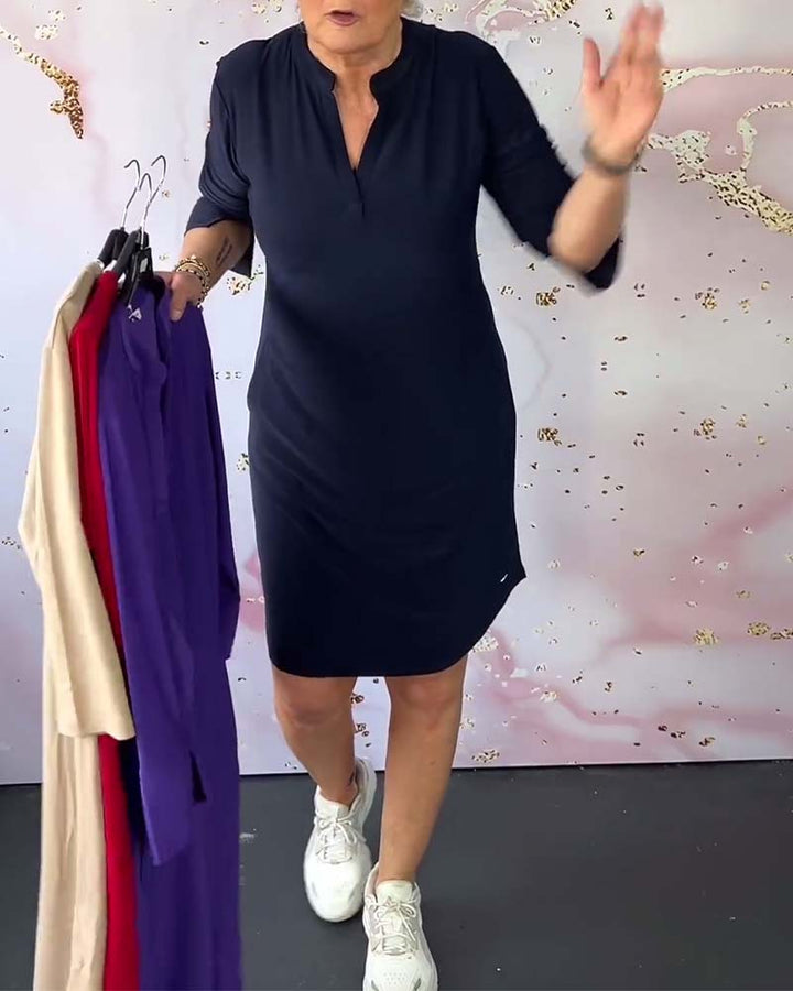 Olive™ - Comfortable Casual Dress with Solid V-neck