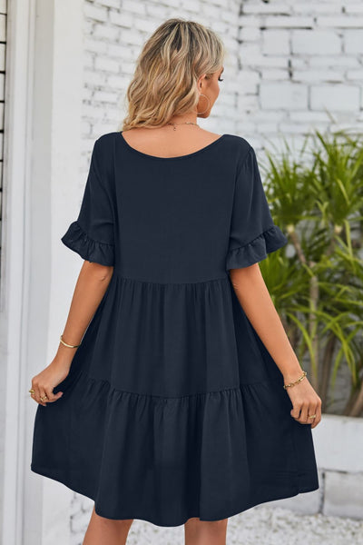 Ava™ - Comfy V-Neck Flounce Sleeve Tiered Dress