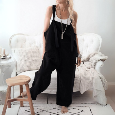 Scarlett - Casual Loose Cotton Linen Solid Pockets Jumpsuit