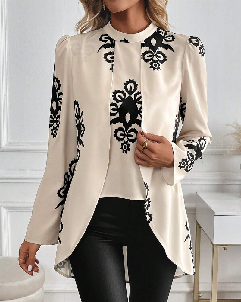 Eliza™ - Puff Sleeve Blouse with Irregular Print