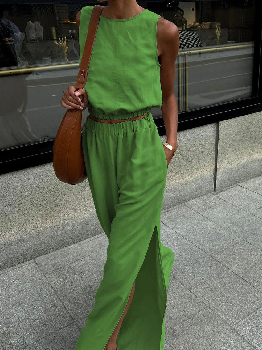 Daisy - Cotton Linen Sleeveless Top and Pants Set