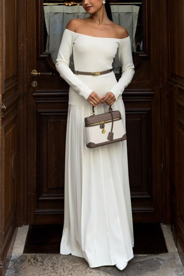 Aria™ - Retro Bardot-neck Maxi Dress