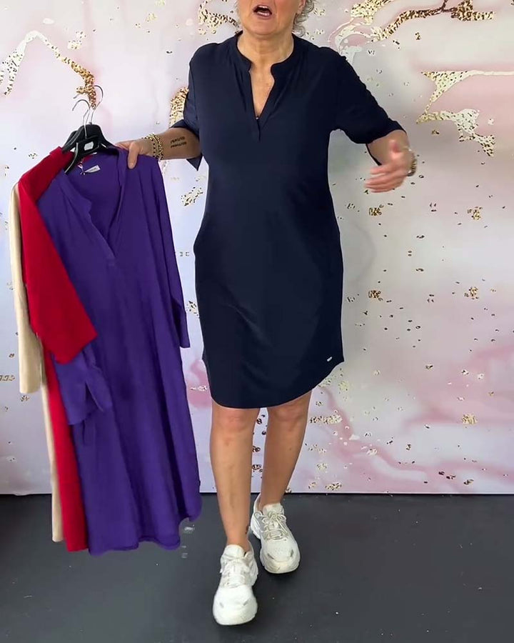 Olive™ - Comfortable Casual Dress with Solid V-neck