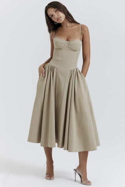 Willow™ - Elegant Sleeveless Corset Midi Dress