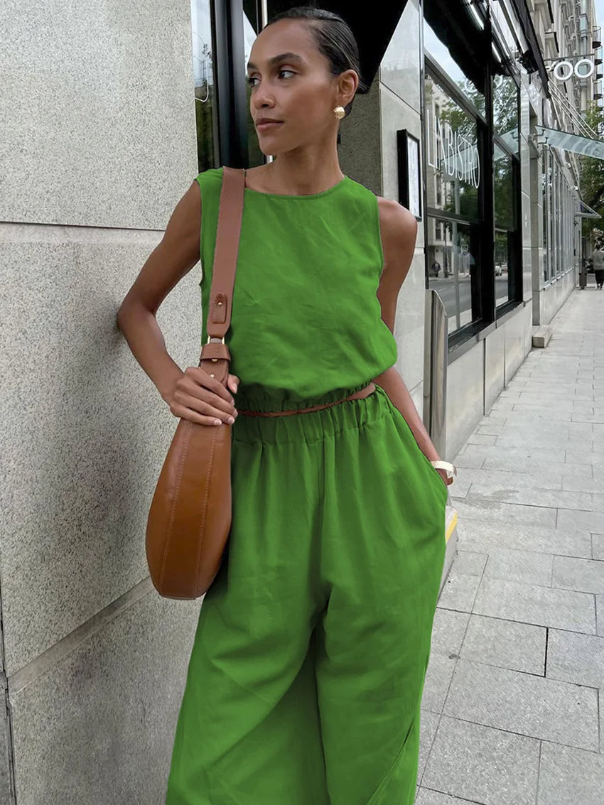 Daisy - Cotton Linen Sleeveless Top and Pants Set