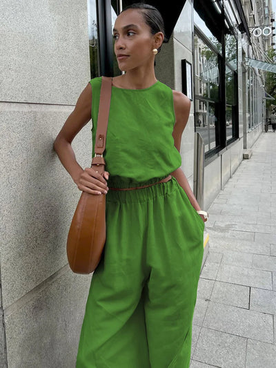 Daisy - Cotton Linen Sleeveless Top and Pants Set