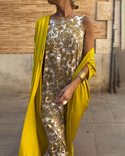 Ava™ - Elegant Long Dress With Matching Cardigan