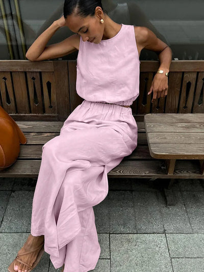 Daisy - Cotton Linen Sleeveless Top and Pants Set