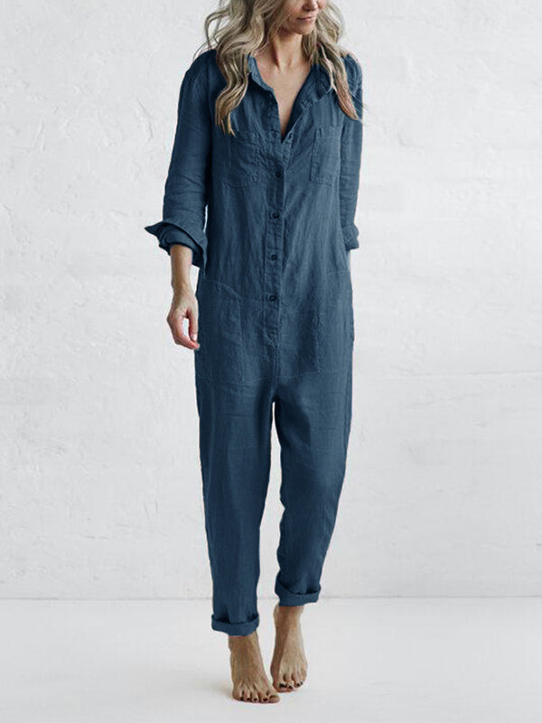 Freya™ - Comfortable Linen Long-Sleeved Jumpsuit