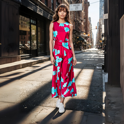 Ava™ - Elegant Floral Print Tunic Evening Dress