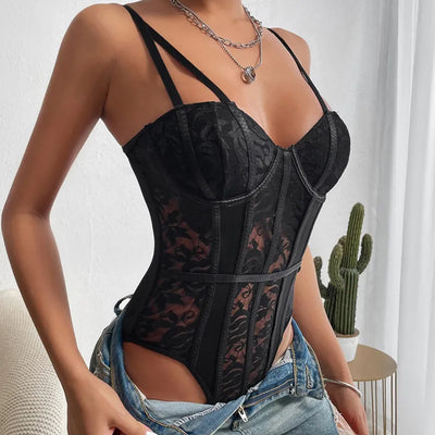 Celine - Embroidered Corset Bodysuit