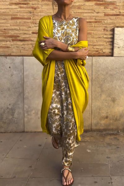 Ava™ - Elegant Long Dress With Matching Cardigan
