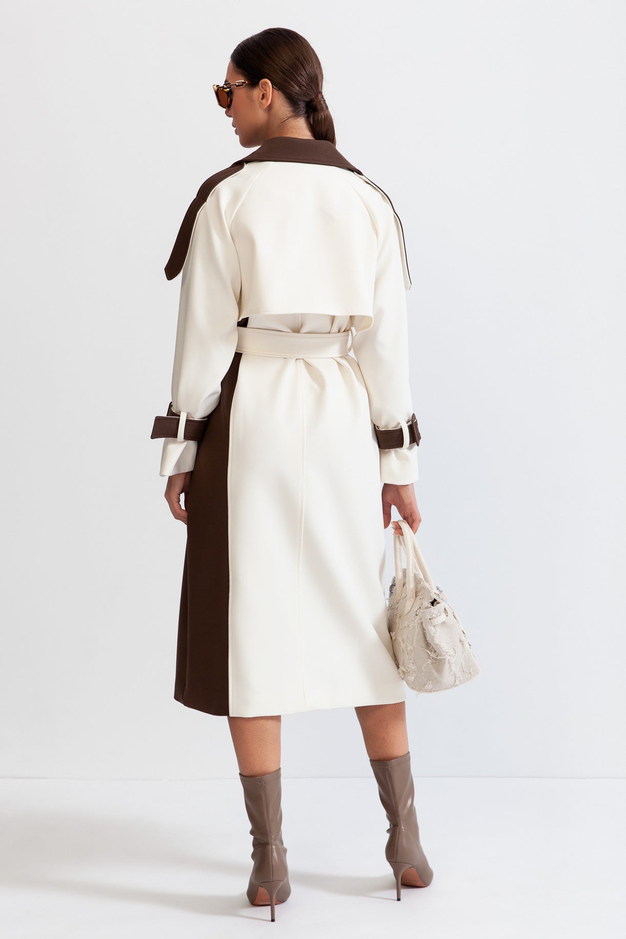 Double Breasted Trench Coat - cream & brown