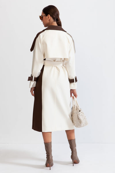Double Breasted Trench Coat - cream & brown