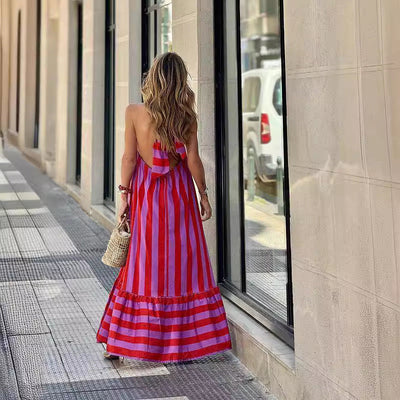 Freya™ - Comfortable Bold Stripe Halter Neck Maxi Dress