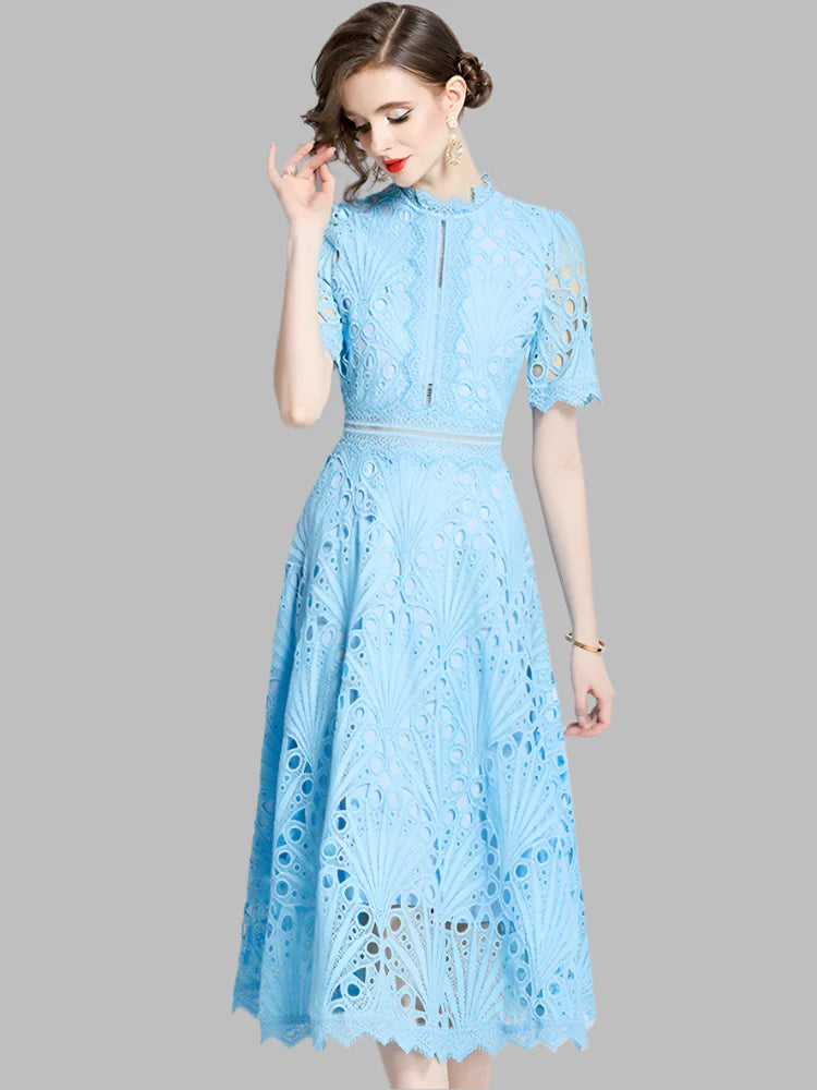 Olive™ -  Elegant Floral Crochet Lace Midi Dress
