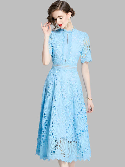 Olive™ -  Elegant Floral Crochet Lace Midi Dress