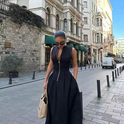 Eloise™ - Comfortable Sleeveless Zipper Maxi Dress