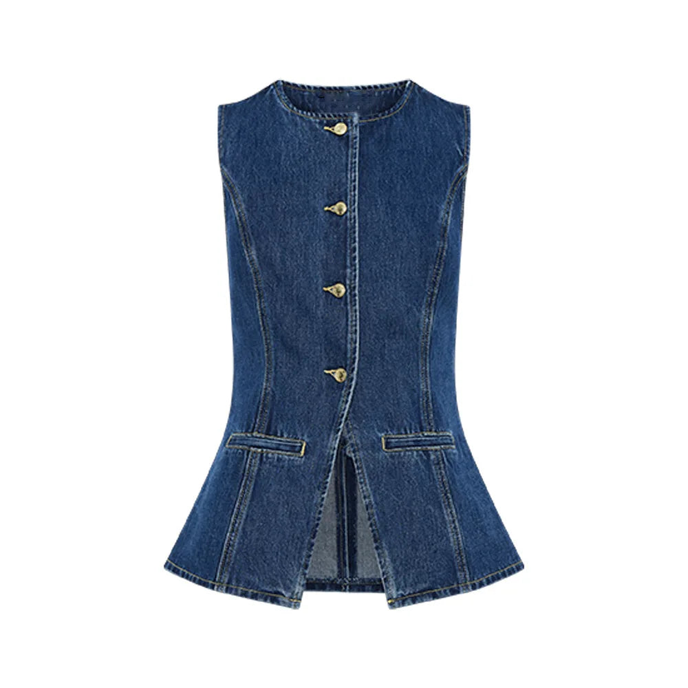 Evie™ - Modern Sleeveless Denim Two Piece Set