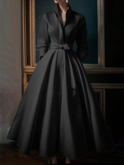 Matilda™ - Minimalist Stand Collar A-Line Long Dress