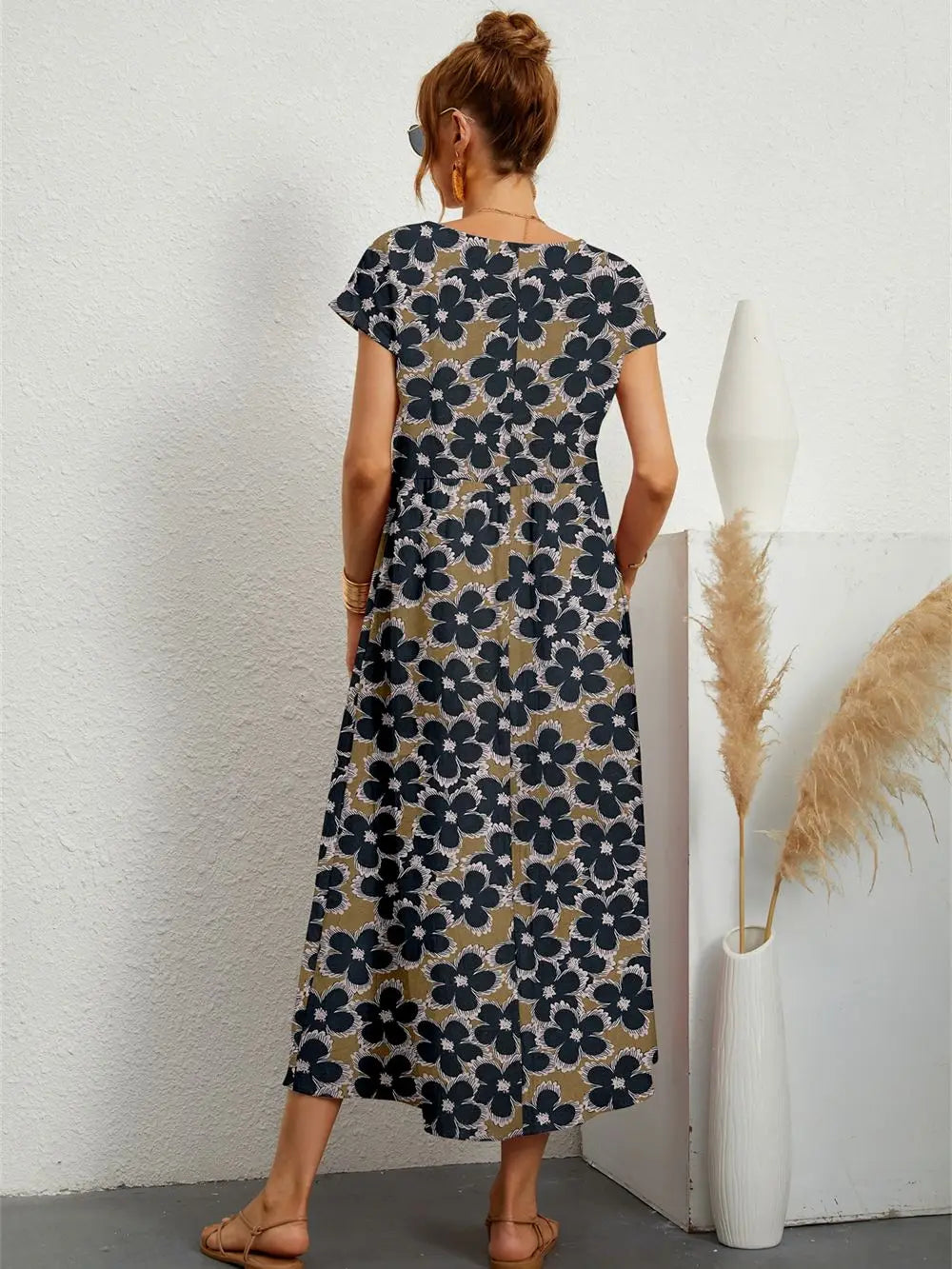 Hazel™ - Stylish O-neck Printed Dress with Pockets