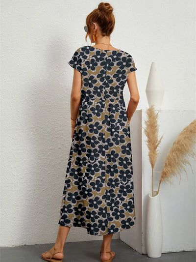 Hazel™ - Stylish O-neck Printed Dress with Pockets