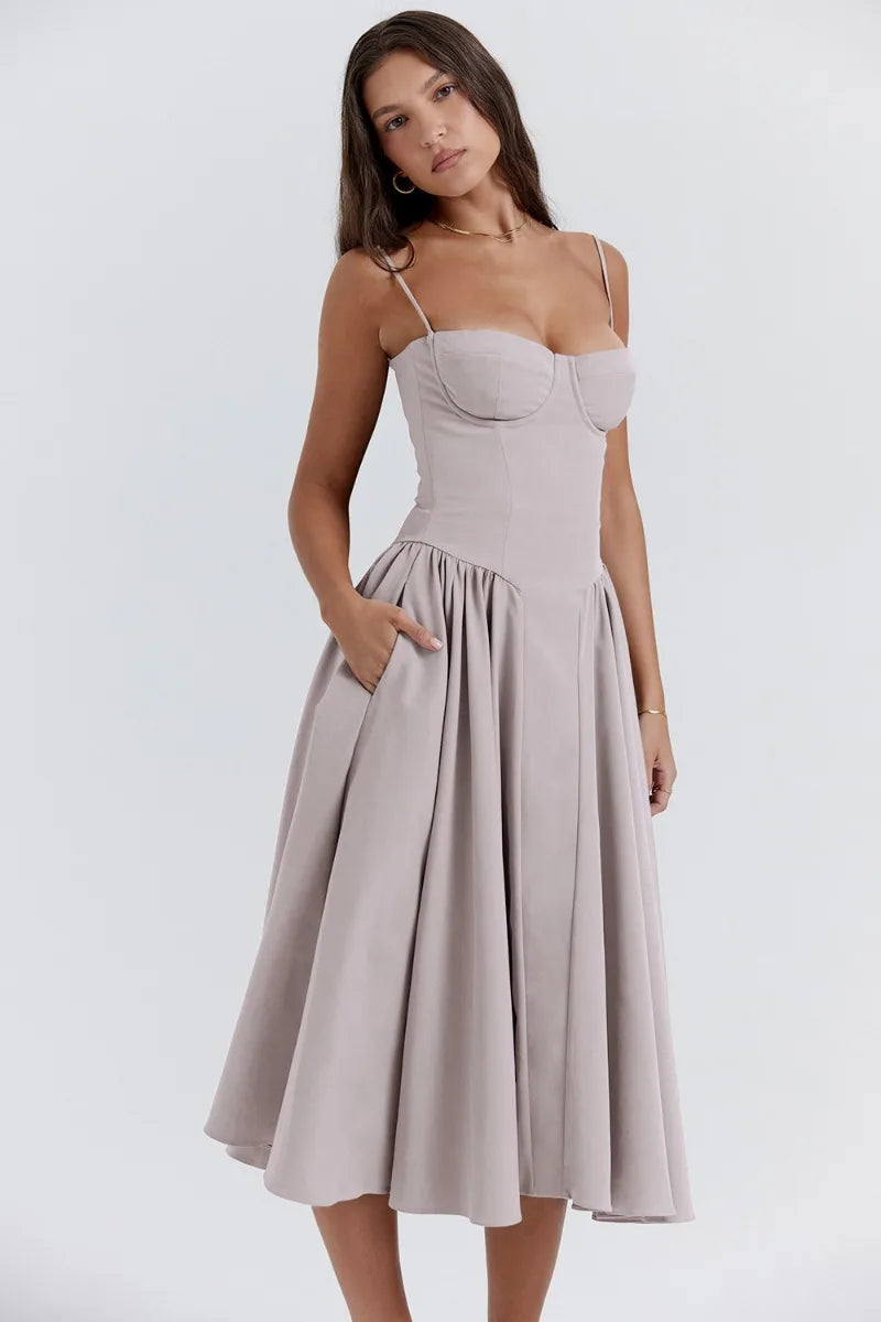 Willow™ - Elegant Sleeveless Corset Midi Dress