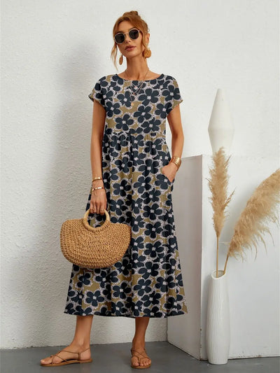 Hazel™ - Stylish O-neck Printed Dress with Pockets
