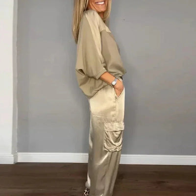 Sienna Co-Ord Set - With half-sleeved top and trousers in smooth satin
