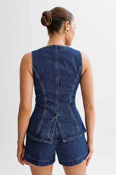 Evie™ - Modern Sleeveless Denim Two Piece Set